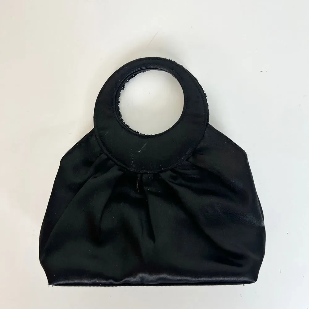 Vintage Jessica McClintock Beaded Black Satin Clutch or Shoulder Bag